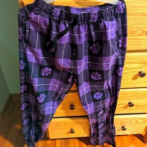 Purple and Black Flannel Dog Paw Print Pants